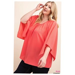 Plus Sized Strawberry Colored Three Quarter Sleeved Top